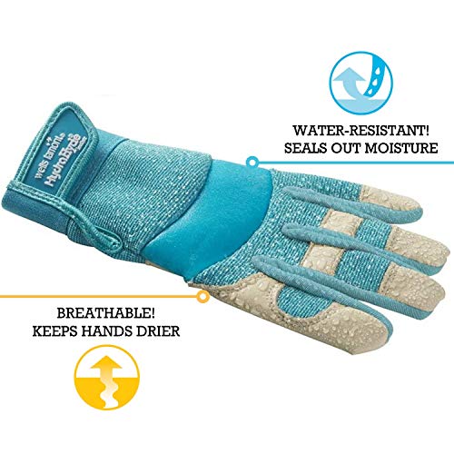 Wells Lamont Women's Hybrid Work/Gardening Gloves | Water-Resistant HydraHyde Leather |Aqua, Medium (3204M)