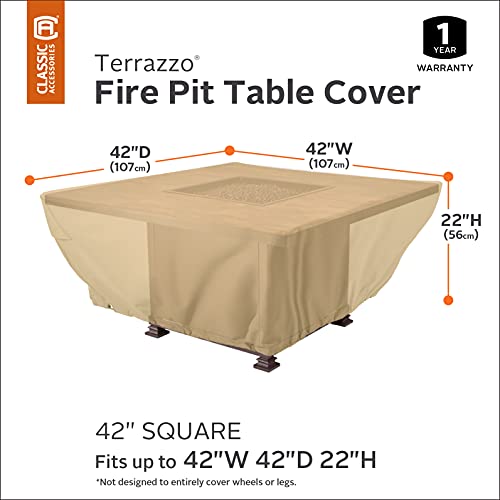 Classic Accessories Terrazzo Water-Resistant 42 Inch Square Fire Pit Table Cover