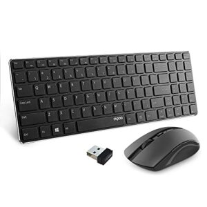 rapoo slim wireless keyboard and mute mouse combo, 4.9mm ultra-thin lightweight, 2.4ghz portable keyboards, 500/1000 dpi silent mouse for computer, desktop, pc, notebook, laptop, black, 9300t