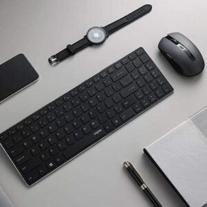 Rapoo Slim Wireless Keyboard and Mute Mouse Combo, 4.9mm Ultra-Thin Lightweight, 2.4GHz Portable Keyboards, 500/1000 DPI Silent Mouse for Computer, Desktop, PC, Notebook, Laptop, Black, 9300T