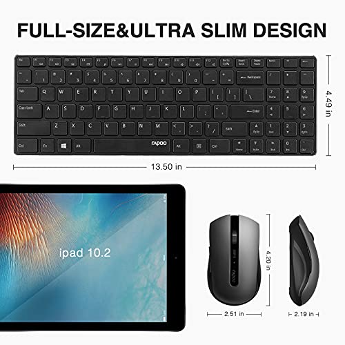 Rapoo Slim Wireless Keyboard and Mute Mouse Combo, 4.9mm Ultra-Thin Lightweight, 2.4GHz Portable Keyboards, 500/1000 DPI Silent Mouse for Computer, Desktop, PC, Notebook, Laptop, Black, 9300T