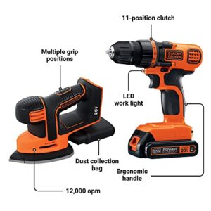 BLACK+DECKER 20V MAX* POWERCONNECT Cordless Drill/Driver + MOUSE Detail Sander Combo Kit (BD2KITCDDS)