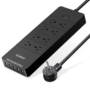 orico surge protector power strip with 8 outlets and 5 usb charging ports, flat extension cord 5 ft(1875w/15a), 1700j ideal for home and office accessories, etl listed - black(hpc-8a5u)
