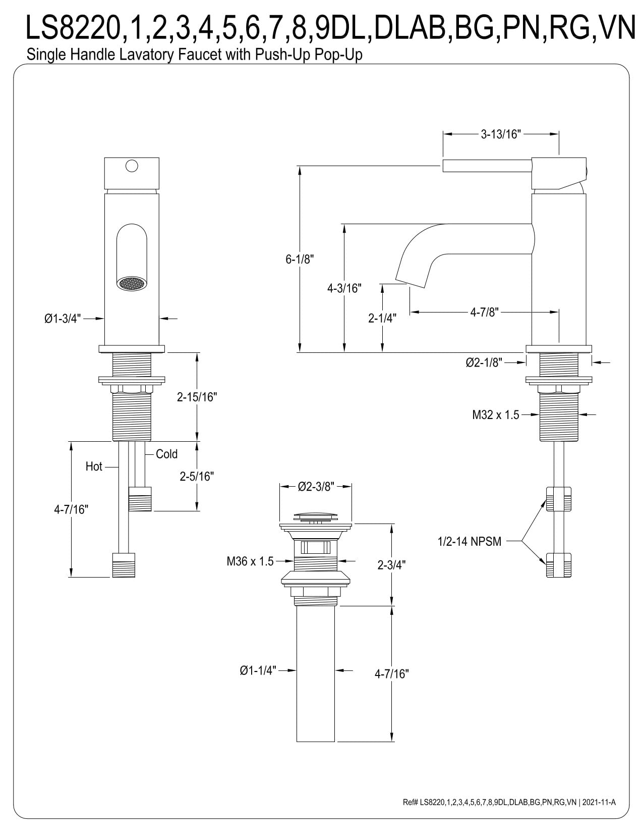 Kingston Brass LS8221DL Concord Bathroom Faucet, Polished Chrome, 2.13 x 4.88 x 6.13