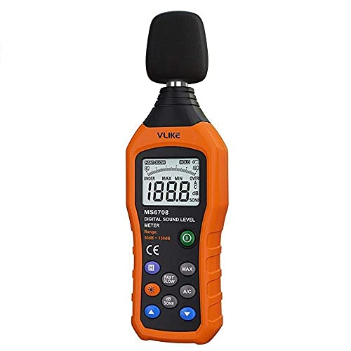 VLIKE Noise Sound Level Meter, Digital Decibel Meter with LCD, Audio Measurement 30 dB to 130 dB, DB Meter with A and C Frequency Weighting for Sound Level Testing