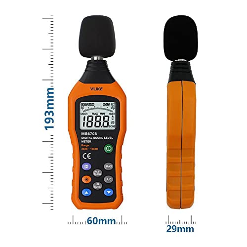 VLIKE Noise Sound Level Meter, Digital Decibel Meter with LCD, Audio Measurement 30 dB to 130 dB, DB Meter with A and C Frequency Weighting for Sound Level Testing