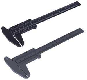 penta angel 2pcs plastic caliper inch/metric 6inch 150mm mini caliper double scale ruler measuring tool for student (gray and black)
