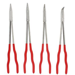 ABN Needle Nose 16in Plier 4-Piece Set – Long Reach 90-Degree Angle, 45-Degree Angle, Straight, and Curved Pliers