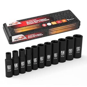 EPAuto 1/2-Inch Drive Metric Deep Impact Socket Set, Cr-V, 6 Points, 11 Sockets