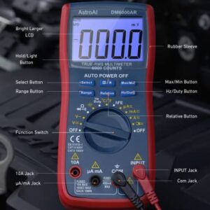 AstroAI Digital Multimeter and Analyzer TRMS 6000 Counts Volt Meter Ohmmeter Auto-Ranging Tester; Accurately Measures Voltage Current Resistance Diodes Continuity Duty-Cycle Capacitance Temperature