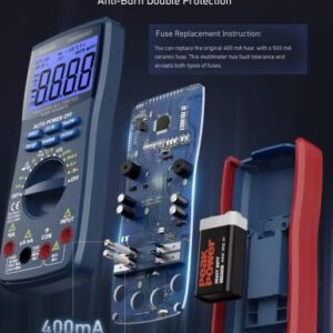 AstroAI Digital Multimeter and Analyzer TRMS 6000 Counts Volt Meter Ohmmeter Auto-Ranging Tester; Accurately Measures Voltage Current Resistance Diodes Continuity Duty-Cycle Capacitance Temperature