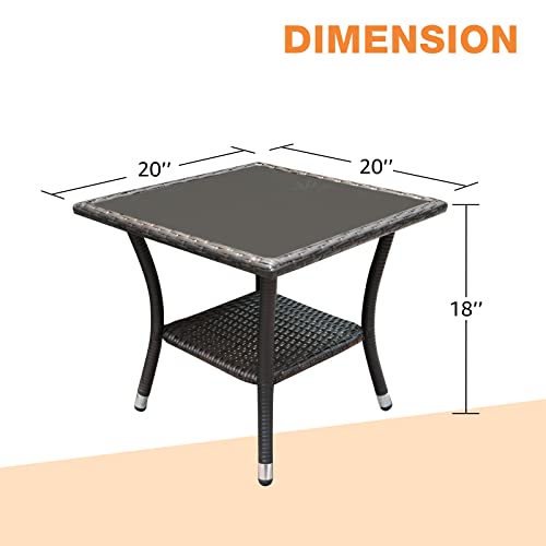 Patiorama Outdoor Aluminum Frame Square Glass Top Wicker Coffee Table, Espresso Brown