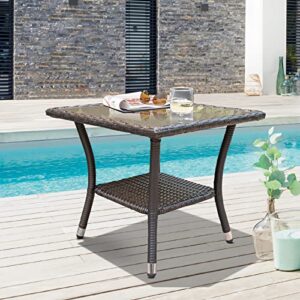 Patiorama Outdoor Aluminum Frame Square Glass Top Wicker Coffee Table, Espresso Brown