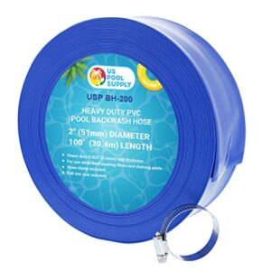 u.s. pool supply 2" x 100' heavy duty blue swimming pool backwash hose with hose clamp