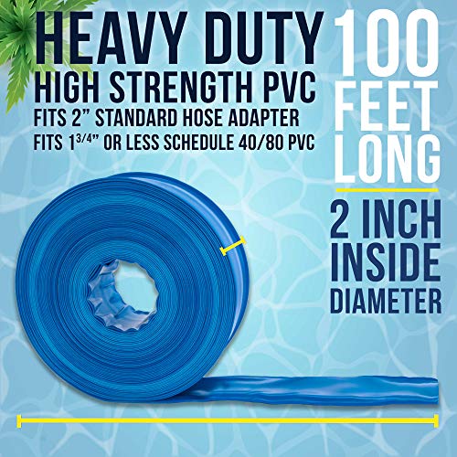 U.S. Pool Supply 2" x 100' Heavy Duty Blue Swimming Pool Backwash Hose with Hose Clamp