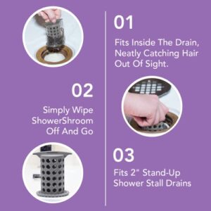 ShowerShroom the Revolutionary 2" Stand-Up Shower Stall Drain Protector Hair Catcher/Strainer, Gray