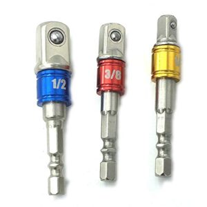 panovo (3pcs) power hand tools sockets adapter sets, hex square nuts driver drill impact socket extension bit adapter socket wrench adapter set 1/4" 3/8" 1/2" drive.