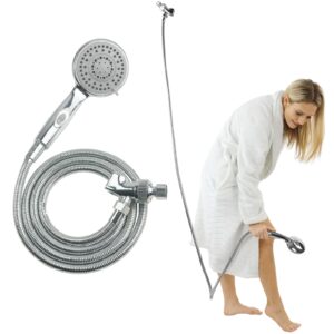 vive hand held shower head with long hose - detachable 2 in 1 universal high pressure handheld adapter - chrome finish with large waterfall rainfall & holder for wall - clean overhead rain style