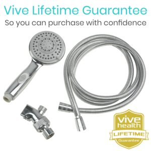 Vive Hand Held Shower Head with Long Hose - Detachable 2 in 1 Universal High Pressure Handheld Adapter - Chrome Finish with Large Waterfall Rainfall & Holder for Wall - Clean Overhead Rain Style