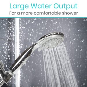 Vive Hand Held Shower Head with Long Hose - Detachable 2 in 1 Universal High Pressure Handheld Adapter - Chrome Finish with Large Waterfall Rainfall & Holder for Wall - Clean Overhead Rain Style