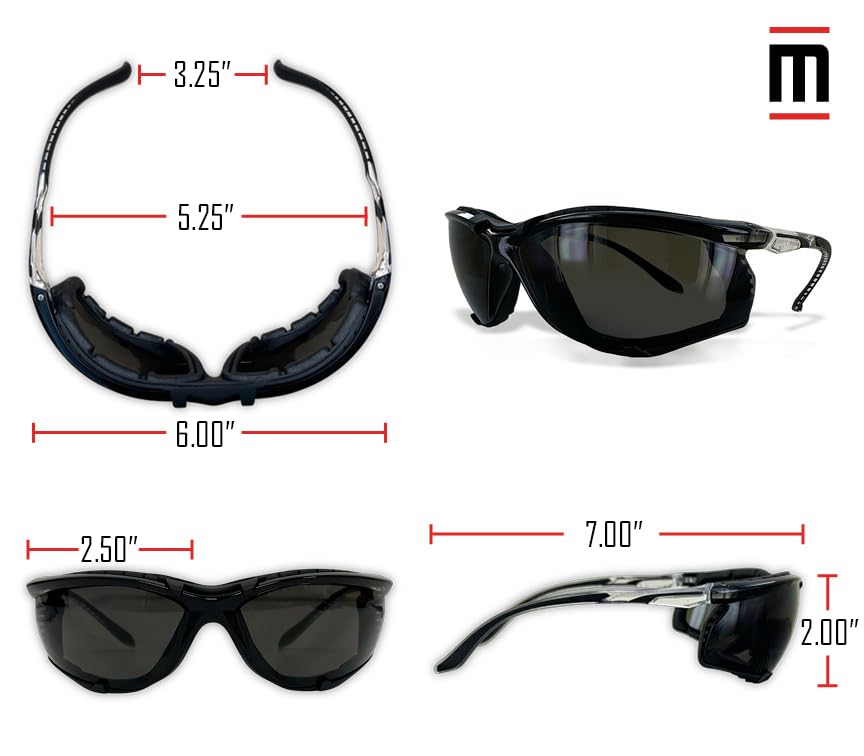 MAGID Gemstone Onyx Sporty Foam Lined Safety Glasses, 1 Pair, Gray Polycarbonate Lenses, Black Frame