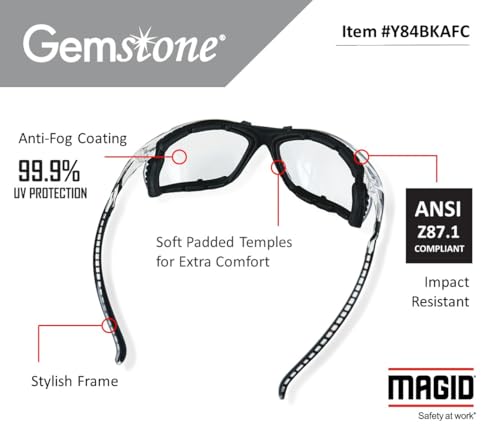 MAGID Gemstone Onyx Sporty Foam Lined Safety Glasses, 1 Pair, Gray Polycarbonate Lenses, Black Frame