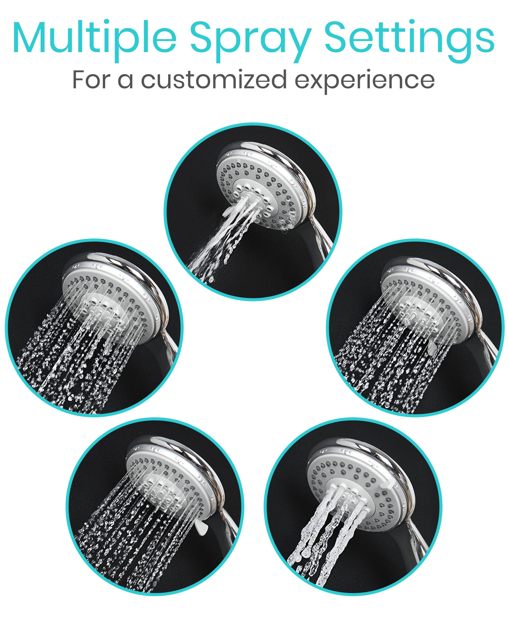 Vive Hand Held Shower Head with Long Hose - Detachable 2 in 1 Universal High Pressure Handheld Adapter - Chrome Finish with Large Waterfall Rainfall & Holder for Wall - Clean Overhead Rain Style