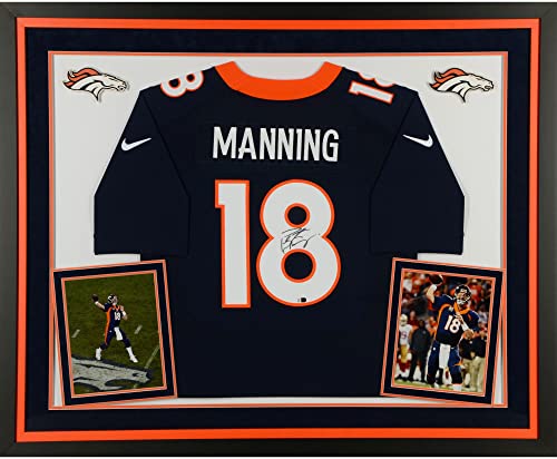 Peyton Manning Denver Broncos Deluxe Framed Autographed Navy Blue Nike Elite Jersey - Autographed NFL Jerseys