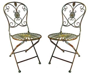 westcharm folding metal bistro outdoor chair for outside patio with peacock tail motif, set of 2