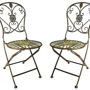 Westcharm Folding Metal Bistro Outdoor Chair for Outside Patio with Peacock Tail Motif, Set of 2