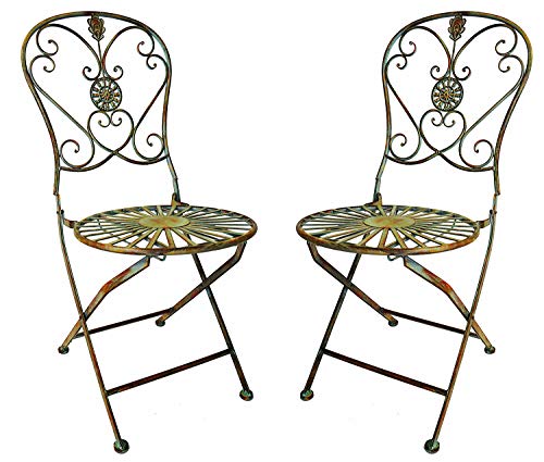 Westcharm Folding Metal Bistro Outdoor Chair for Outside Patio with Peacock Tail Motif, Set of 2