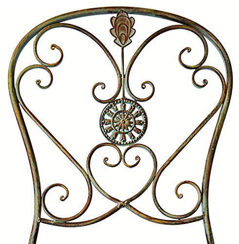 Westcharm Folding Metal Bistro Outdoor Chair for Outside Patio with Peacock Tail Motif, Set of 2