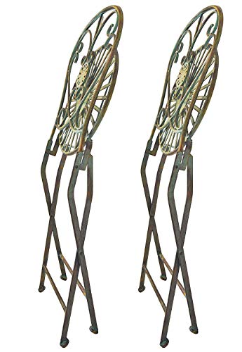Westcharm Folding Metal Bistro Outdoor Chair for Outside Patio with Peacock Tail Motif, Set of 2