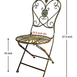 Westcharm Folding Metal Bistro Outdoor Chair for Outside Patio with Peacock Tail Motif, Set of 2