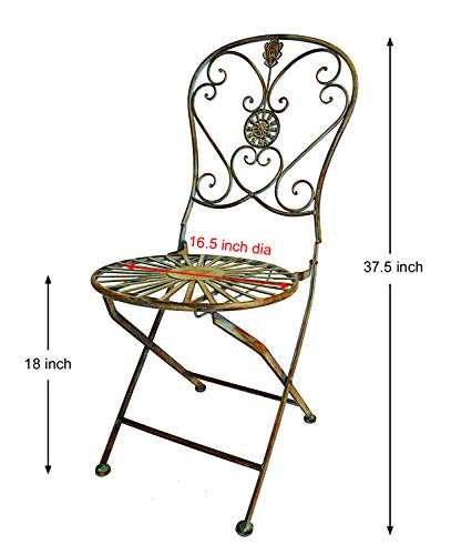 Westcharm Folding Metal Bistro Outdoor Chair for Outside Patio with Peacock Tail Motif, Set of 2