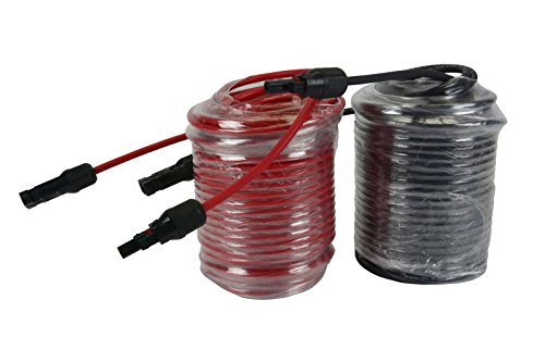 TEMCo 100' Red + 100' Black 10 AWG/Gauge Solar Panel Extension Cable with M/F Solar Connector Ends (Variety of Lengths Available)