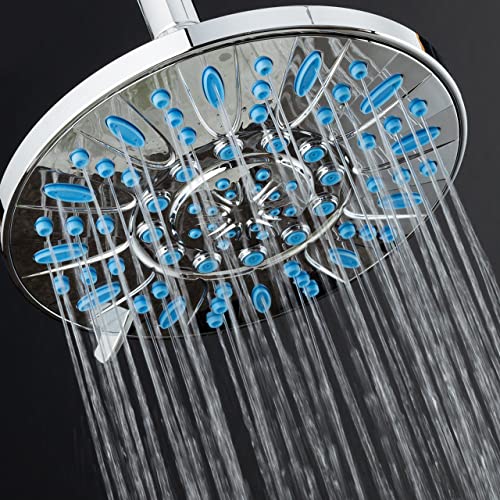 AquaDance 7-inch 6-Setting Rainfall Showerhead with Anti-Microbial Microban Protection from Mold, Mildew, and Bacteria - Clog-Free Wave Blue Jets, Chrome Finish