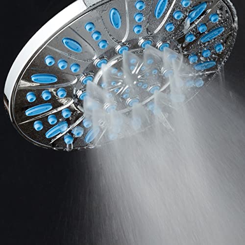 AquaDance 7-inch 6-Setting Rainfall Showerhead with Anti-Microbial Microban Protection from Mold, Mildew, and Bacteria - Clog-Free Wave Blue Jets, Chrome Finish