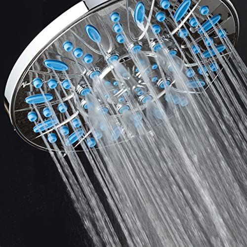 AquaDance 7-inch 6-Setting Rainfall Showerhead with Anti-Microbial Microban Protection from Mold, Mildew, and Bacteria - Clog-Free Wave Blue Jets, Chrome Finish