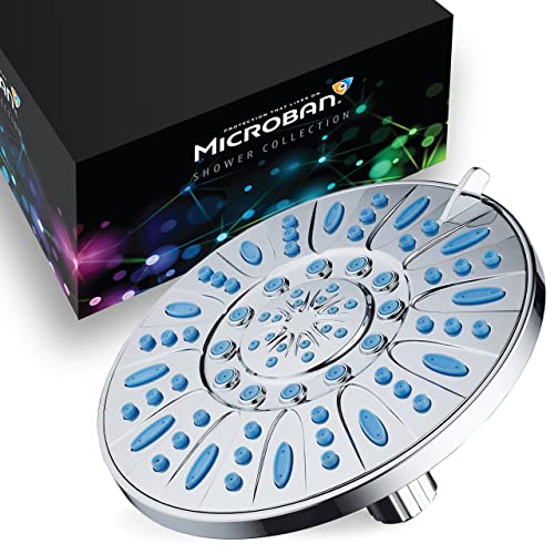 AquaDance 7-inch 6-Setting Rainfall Showerhead with Anti-Microbial Microban Protection from Mold, Mildew, and Bacteria - Clog-Free Wave Blue Jets, Chrome Finish