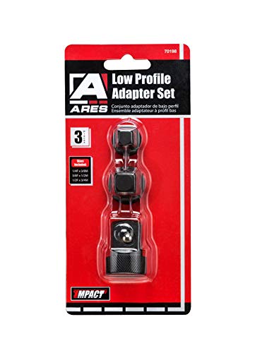 ARES 70198 - Low Profile Impact Socket Adapter Set - Impact-Rated Heat-Treated Chrome Vanadium Steel Features Knurling For Enhanced Grip