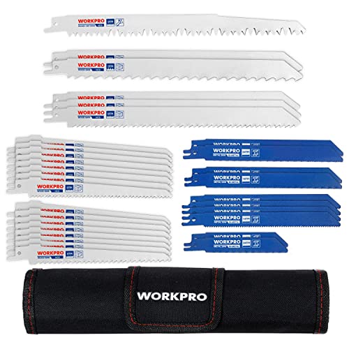 WORKPRO 32-Piece Reciprocating Saw Blade Set - Metal/Woodcutting Saw Blades, Pruner Saw Blades with Organizer Pouch