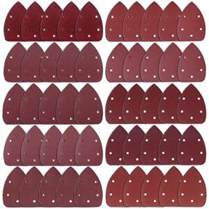 austor 50 pieces mouse sanding pads detail sander sandpaper sanding paper sheets hook and loop assorted 40/60/ 80/100/ 120/180/ 240/320/ 400/800 grits