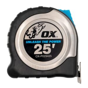 ox tools ox-p029425 pro stainless steel 25-foot tape measure with magnetic hook, heavy duty case & easily visible measure marks