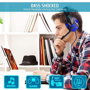 Gaming Headset with Mic and LED Light for Laptop Computer, Cellphone, PS4 and so on, DLAND 3.5mm Wired Noise Isolation Gaming Headphones - Volume Control.(Black and Blue)