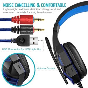 Gaming Headset with Mic and LED Light for Laptop Computer, Cellphone, PS4 and so on, DLAND 3.5mm Wired Noise Isolation Gaming Headphones - Volume Control.(Black and Blue)