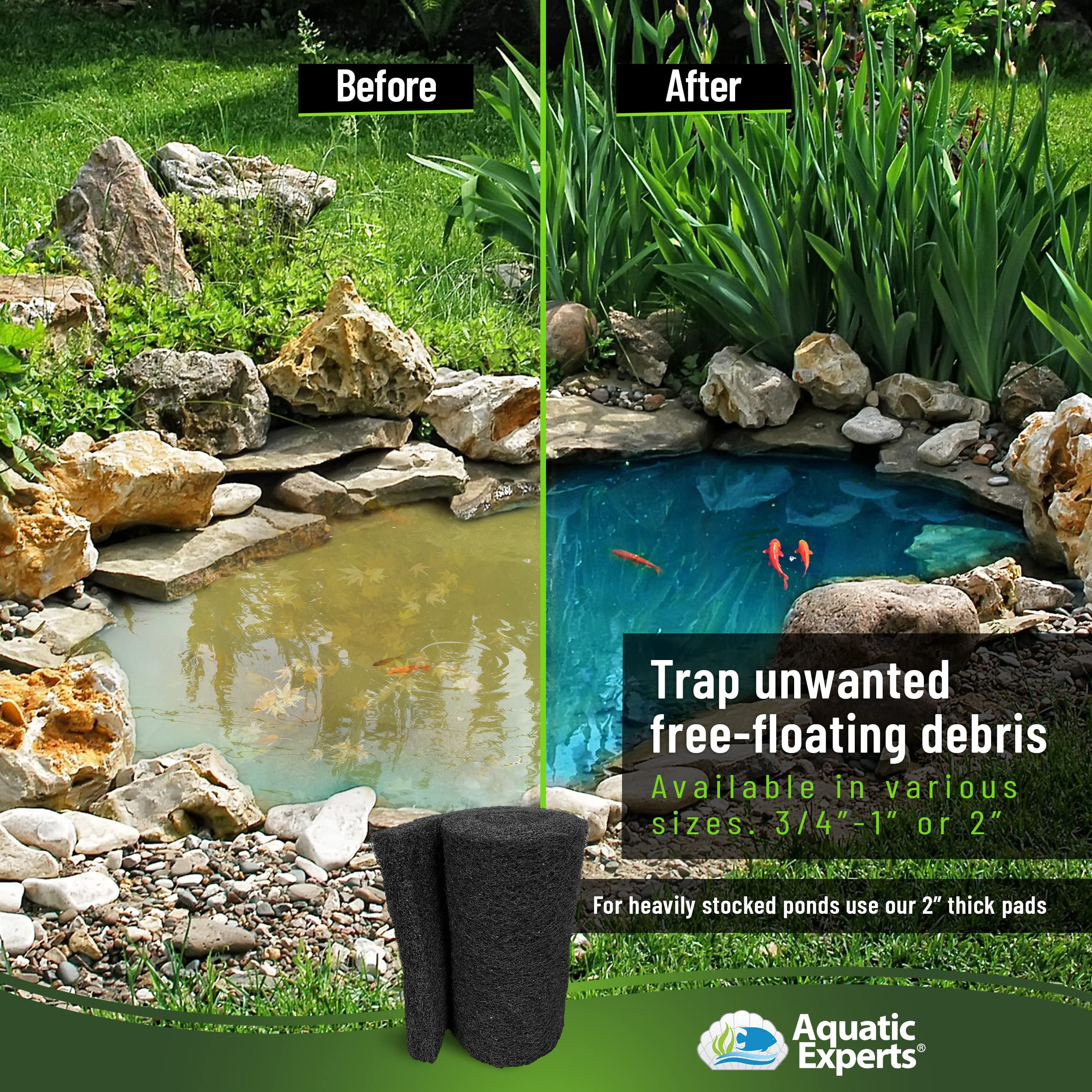 Aquatic Experts Classic Koi Pond Filter Pad COARSE – Black Bulk Roll Pond Filter Media, Rigid Ultra-Durable Latex Coated Fish Pond Filter Material US, (3/4" - 1" x 12" x 72")