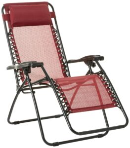 amazon basics outdoor textilene adjustable zero gravity folding reclining lounge chair with pillow, 26", burgundy