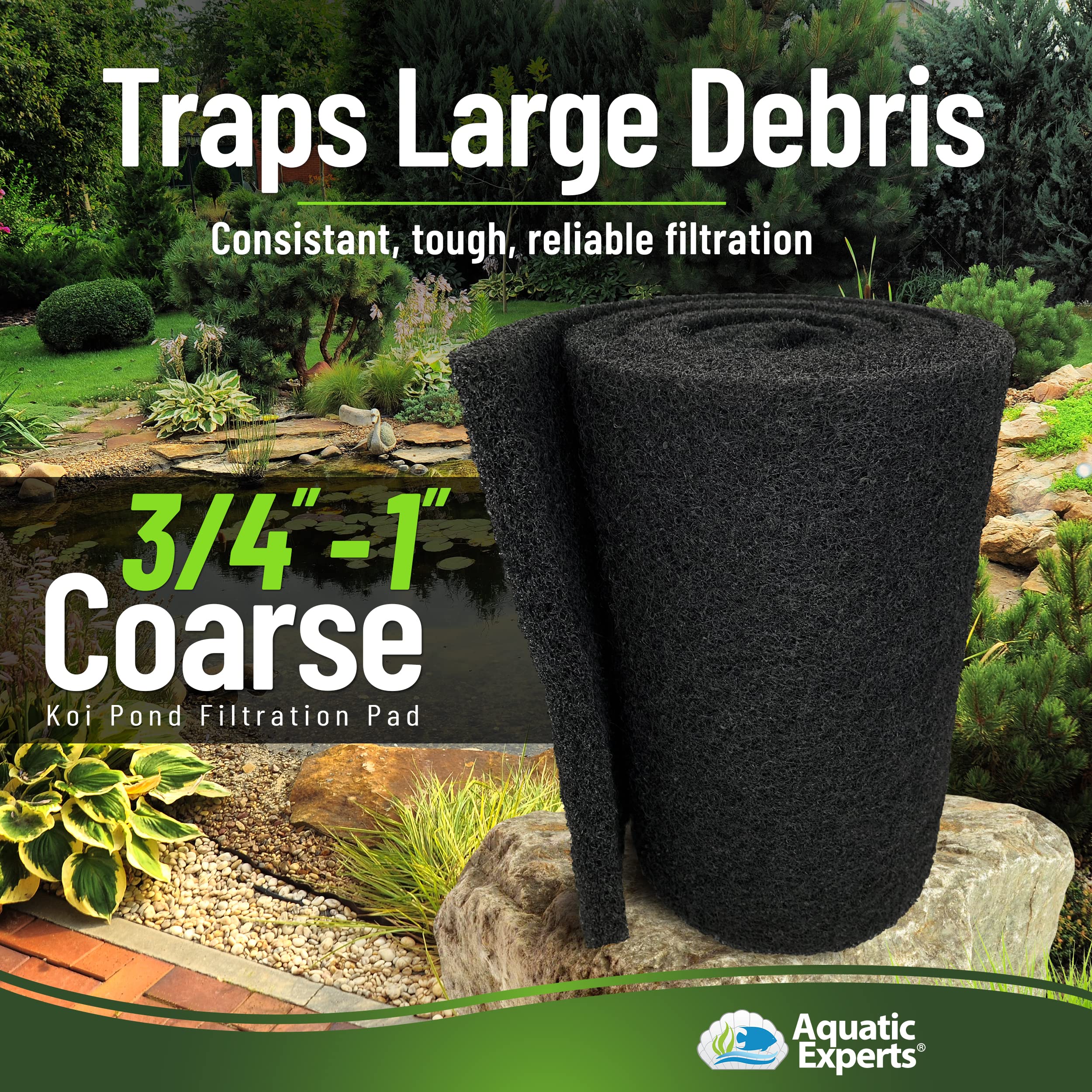 Aquatic Experts Classic Koi Pond Filter Pad COARSE – Black Bulk Roll Pond Filter Media, Rigid Ultra-Durable Latex Coated Fish Pond Filter Material US, (3/4" - 1" x 12" x 72")