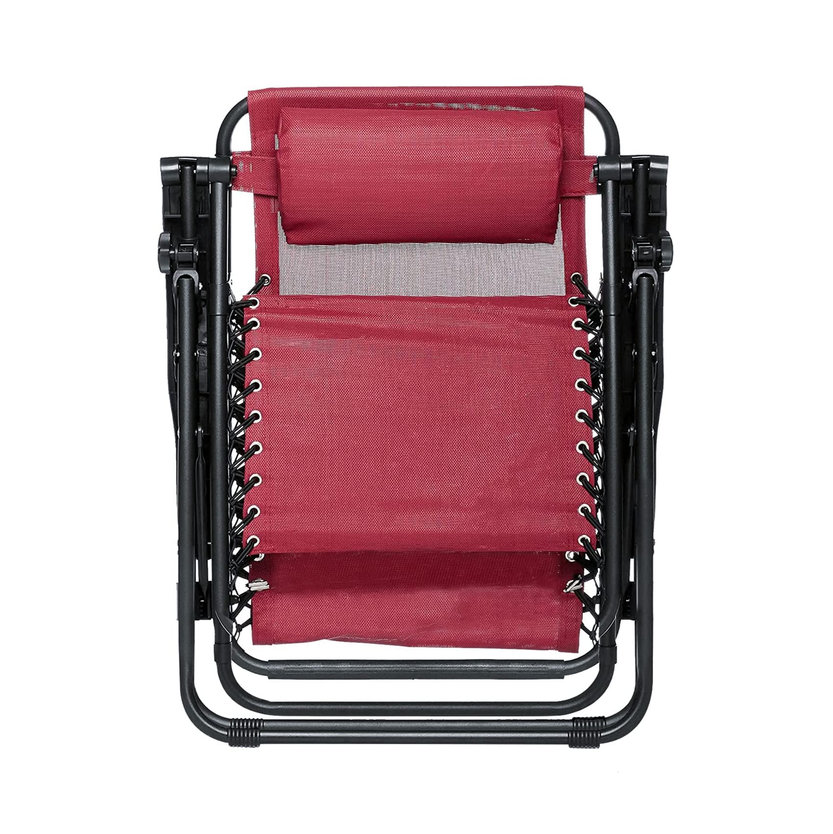 Amazon Basics Outdoor Textilene Adjustable Zero Gravity Folding Reclining Lounge Chair with Pillow, 26", Burgundy